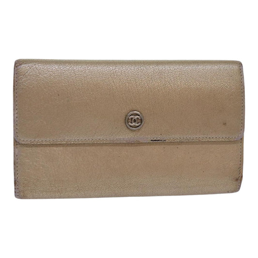 Top Quality Chanel COCO Mark Wallet Leather Beige Silver CC Auth ar12390