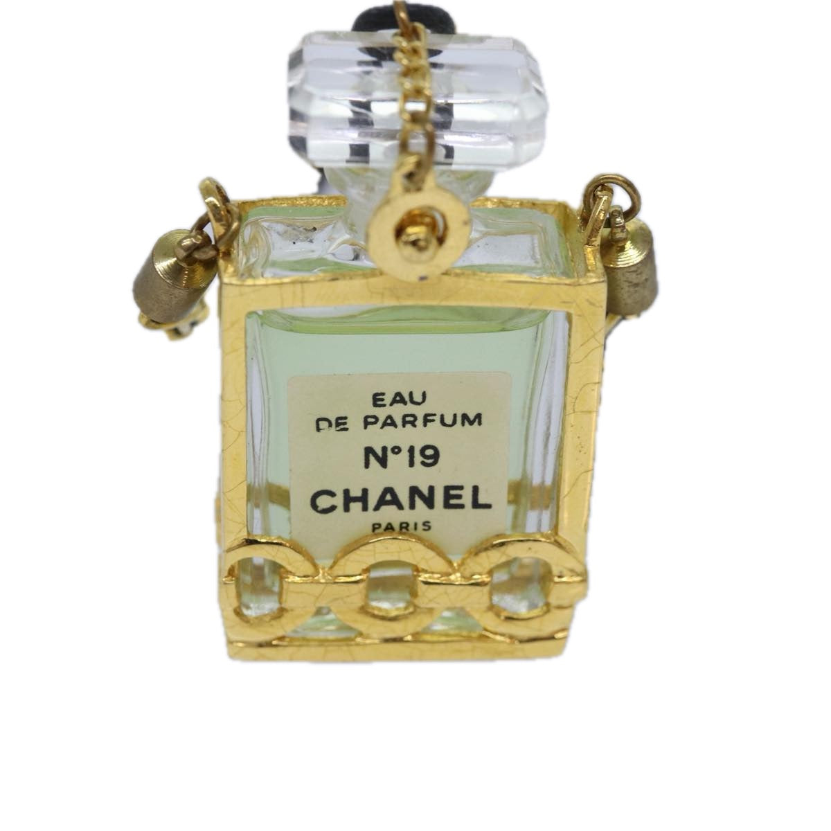 Top Quality Chanel Perfume NÔøΩ‚Äπ19 Necklace metal Gold Black CC Auth ar12469