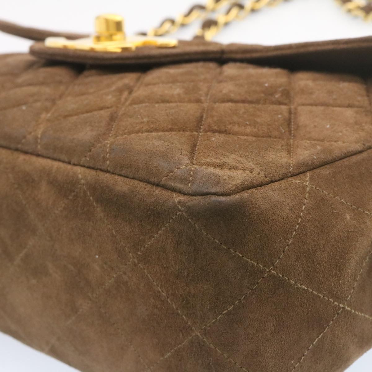 Top Quality Chanel Matelasse 30 Double Chain New Shoulder Bag Suede Brown CC Auth ar4582