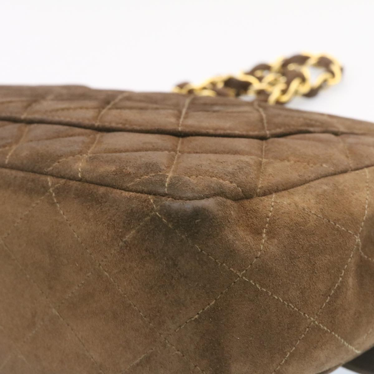 Top Quality Chanel Matelasse 30 Double Chain New Shoulder Bag Suede Brown CC Auth ar4582