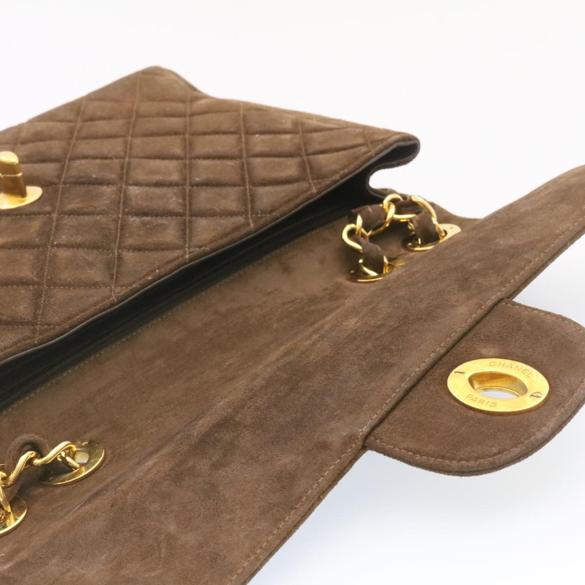 Top Quality Chanel Matelasse 30 Double Chain New Shoulder Bag Suede Brown CC Auth ar4582