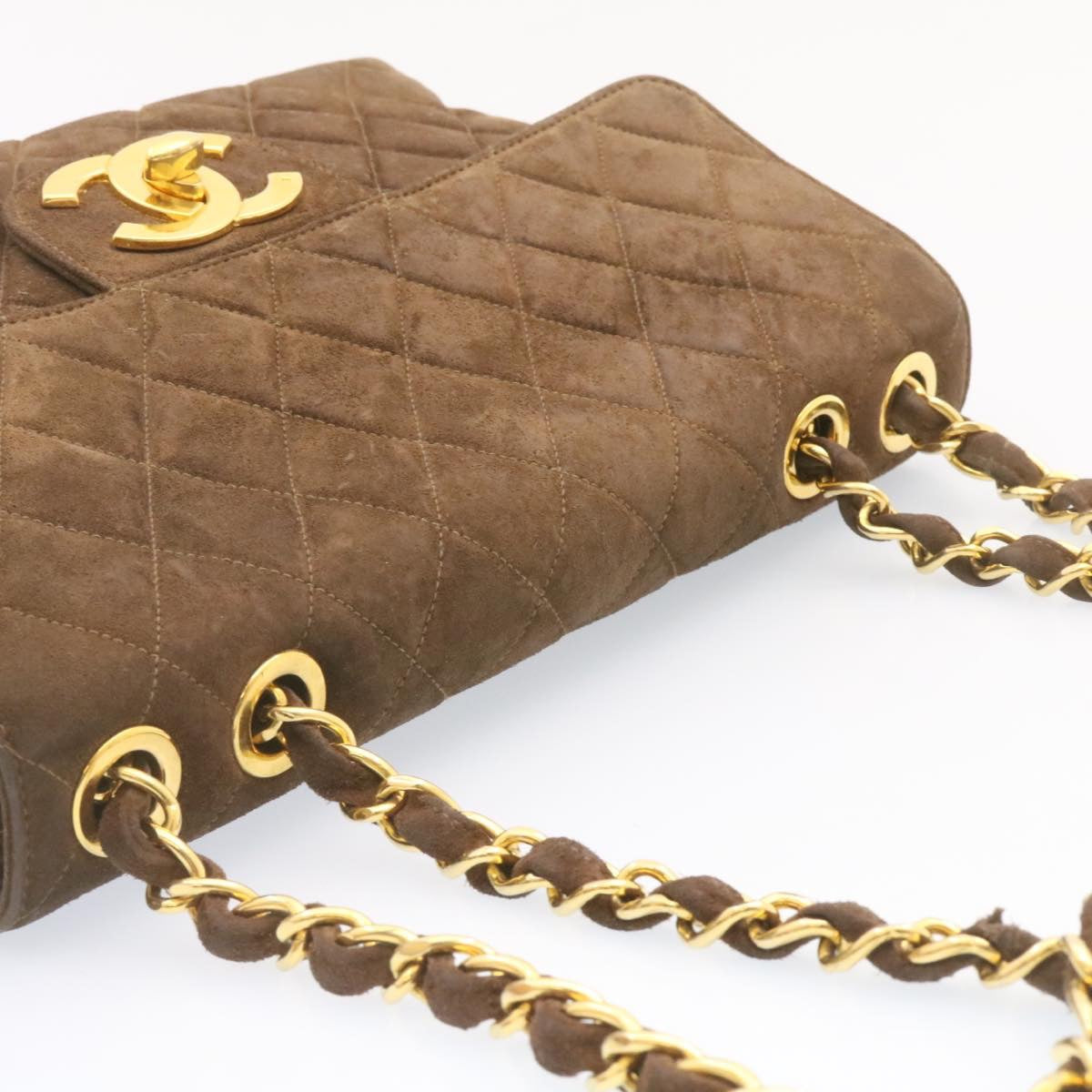 Top Quality Chanel Matelasse 30 Double Chain New Shoulder Bag Suede Brown CC Auth ar4582