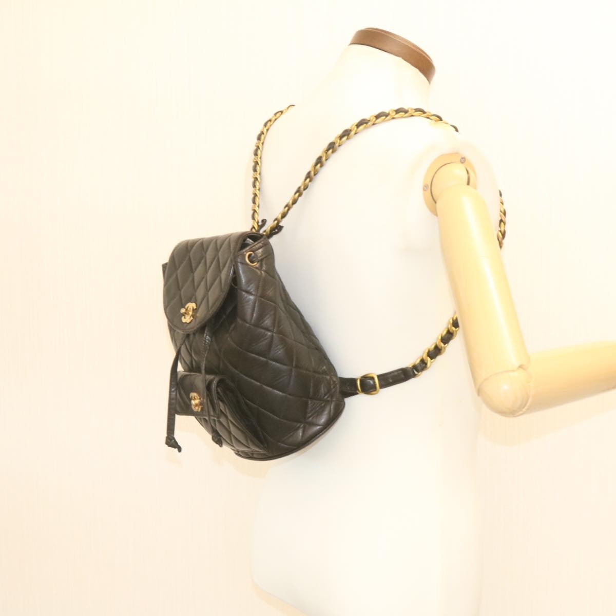 Top Quality Chanel Matelasse Backpack Leather Black Gold Tone CC Auth ar4662A
