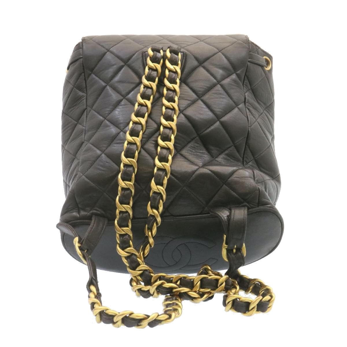 Top Quality Chanel Matelasse Backpack Leather Black Gold Tone CC Auth ar4662A