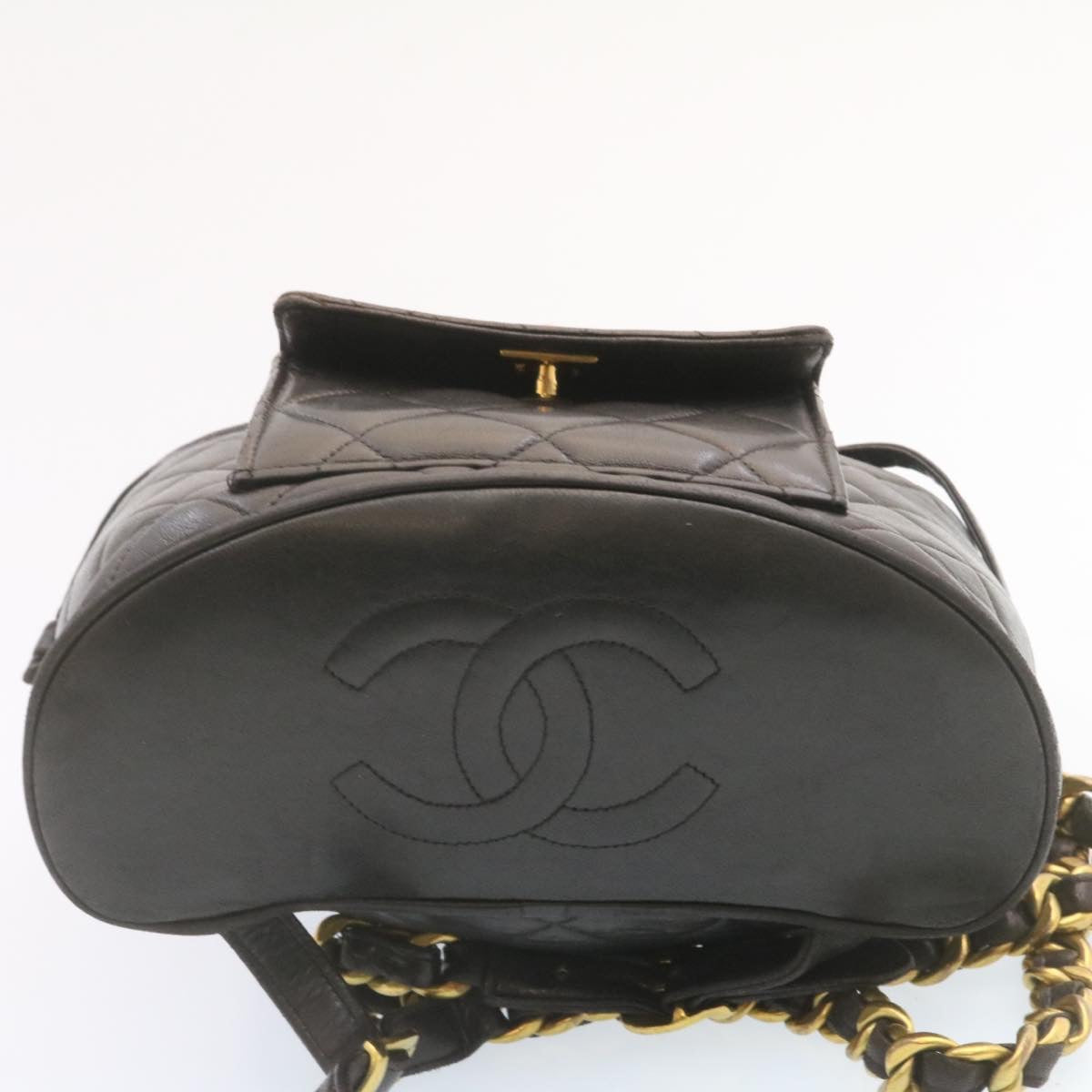 Top Quality Chanel Matelasse Backpack Leather Black Gold Tone CC Auth ar4662A