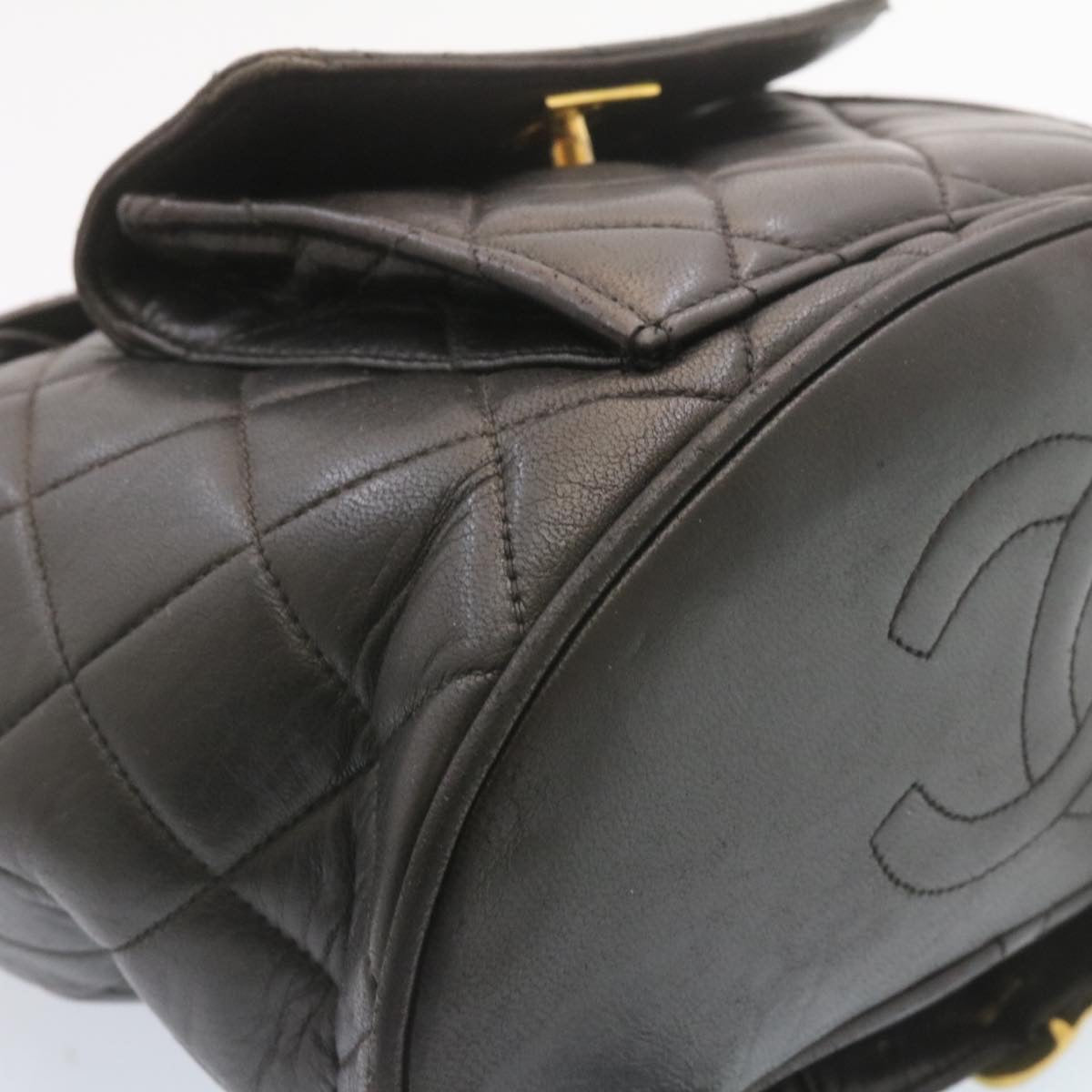 Top Quality Chanel Matelasse Backpack Leather Black Gold Tone CC Auth ar4662A