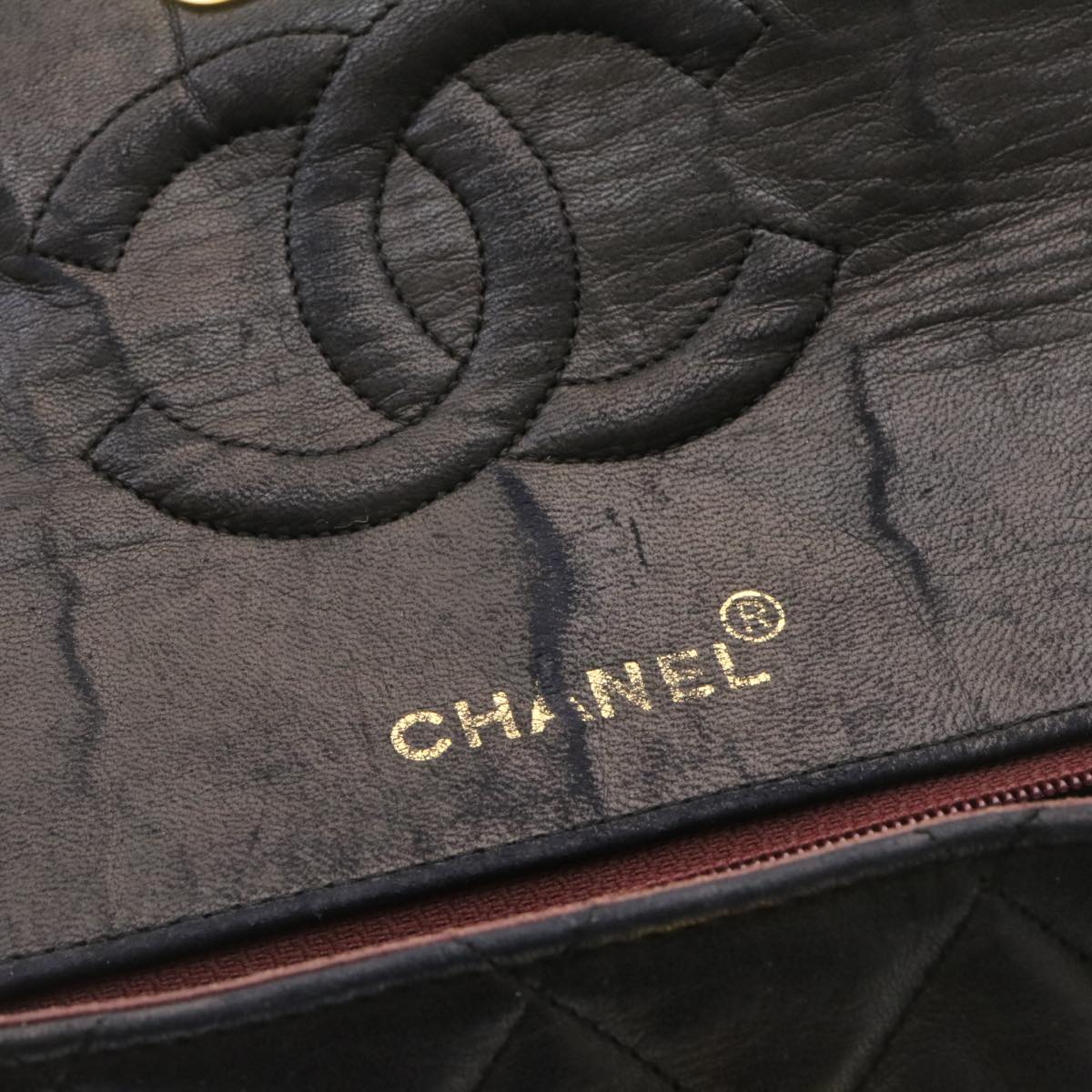 Top Quality Chanel Matelasse Shoulder Bag Lamb Skin Black Gold CC Auth ar5310A