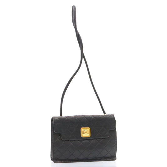 Top Quality Chanel Matelasse Shoulder Bag Lamb Skin Black Gold CC Auth ar5310A