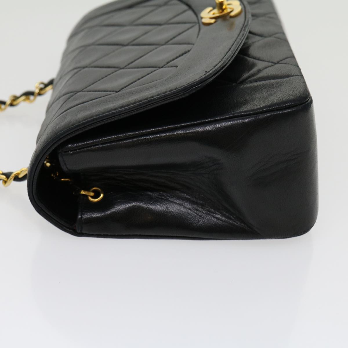 CHANEL Matelasse Diana Turn Lock Chain Shoulder Bag Lamb Skin Black Auth ar7368A