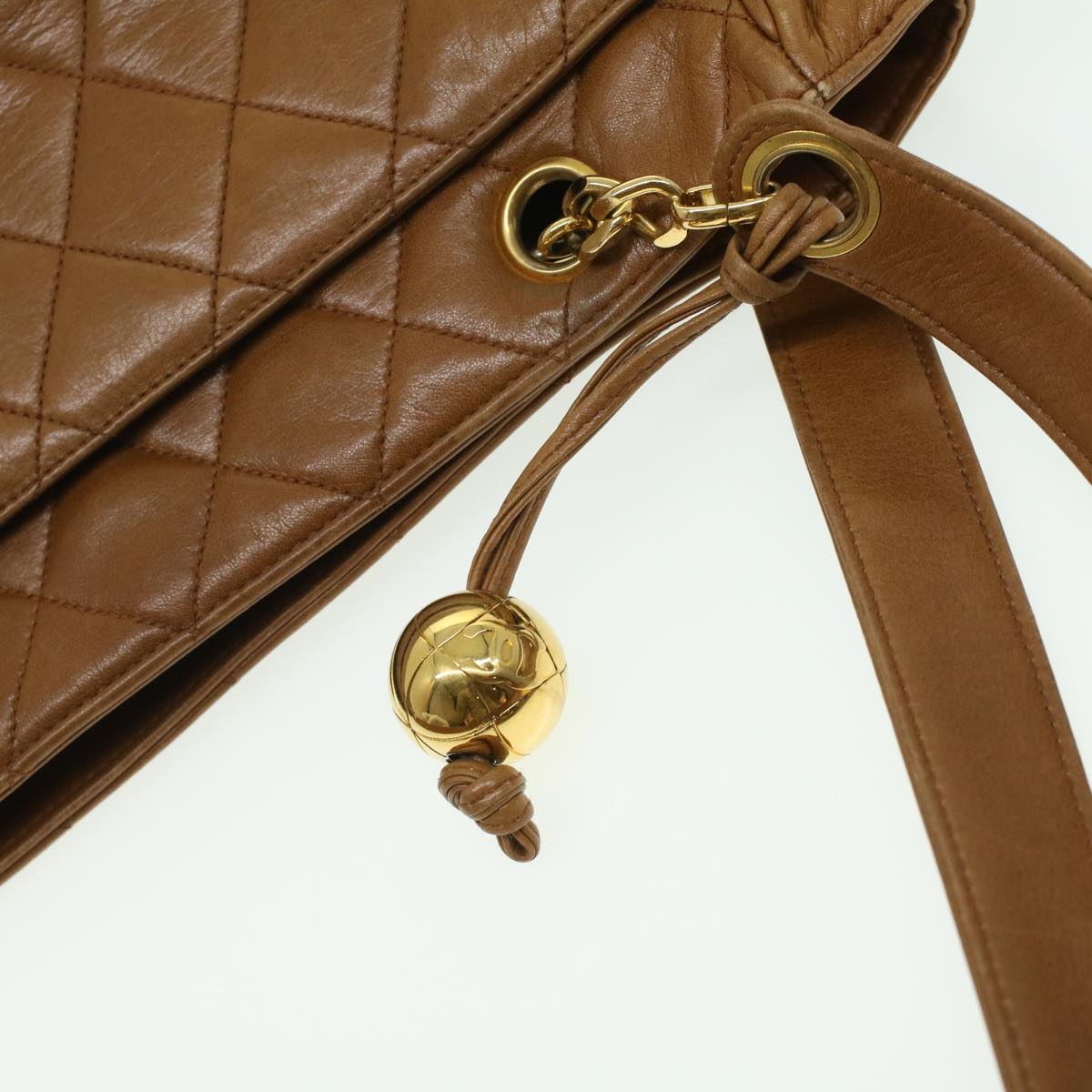 Top Quality Chanel Matelasse Chain Shoulder Bag Lamb Skin Brown CC Auth ar8527