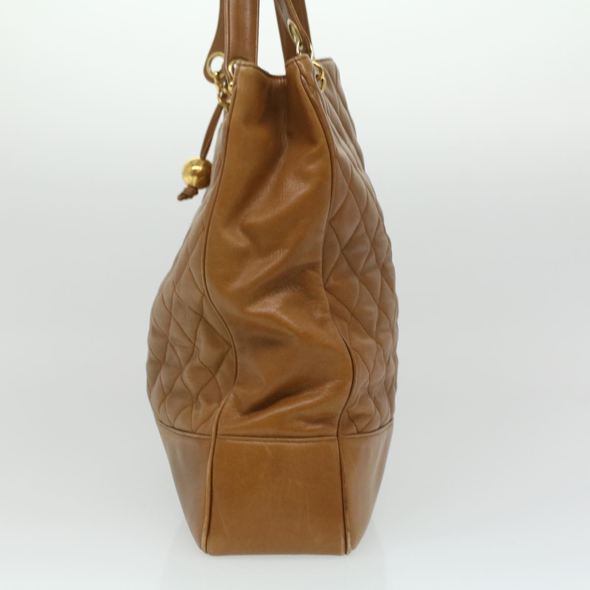 CHANEL Matelasse Chain Shoulder Bag Lamb Skin Brown CC Auth ar8527