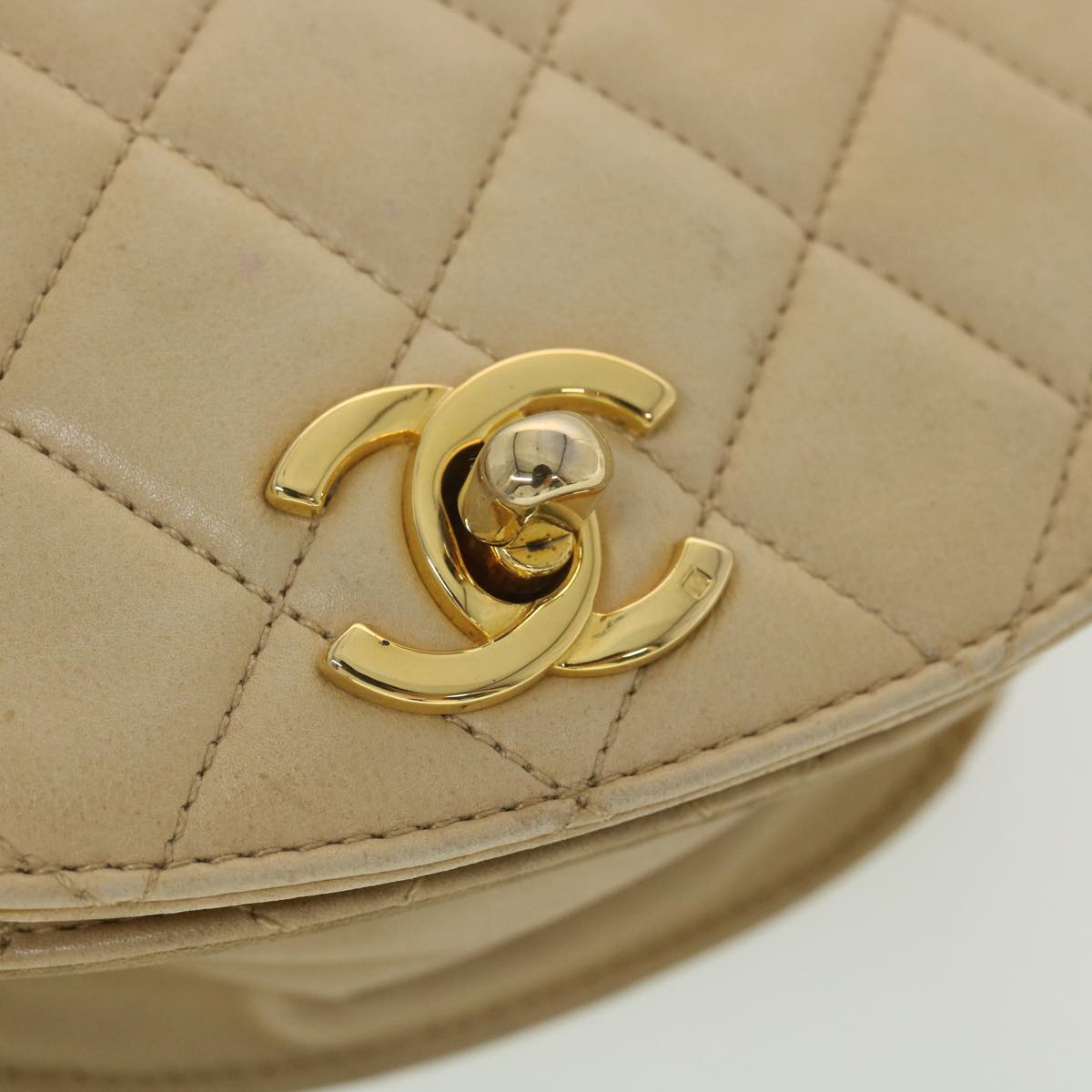 CHANEL Shoulder Bag Lamb Skin Beige CC  ar9074