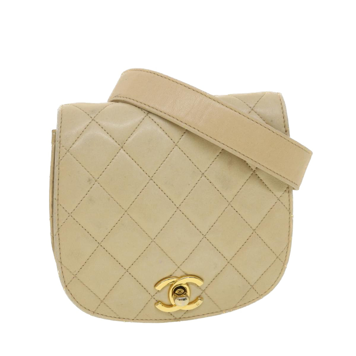 CHANEL Shoulder Bag Lamb Skin Beige CC  ar9074
