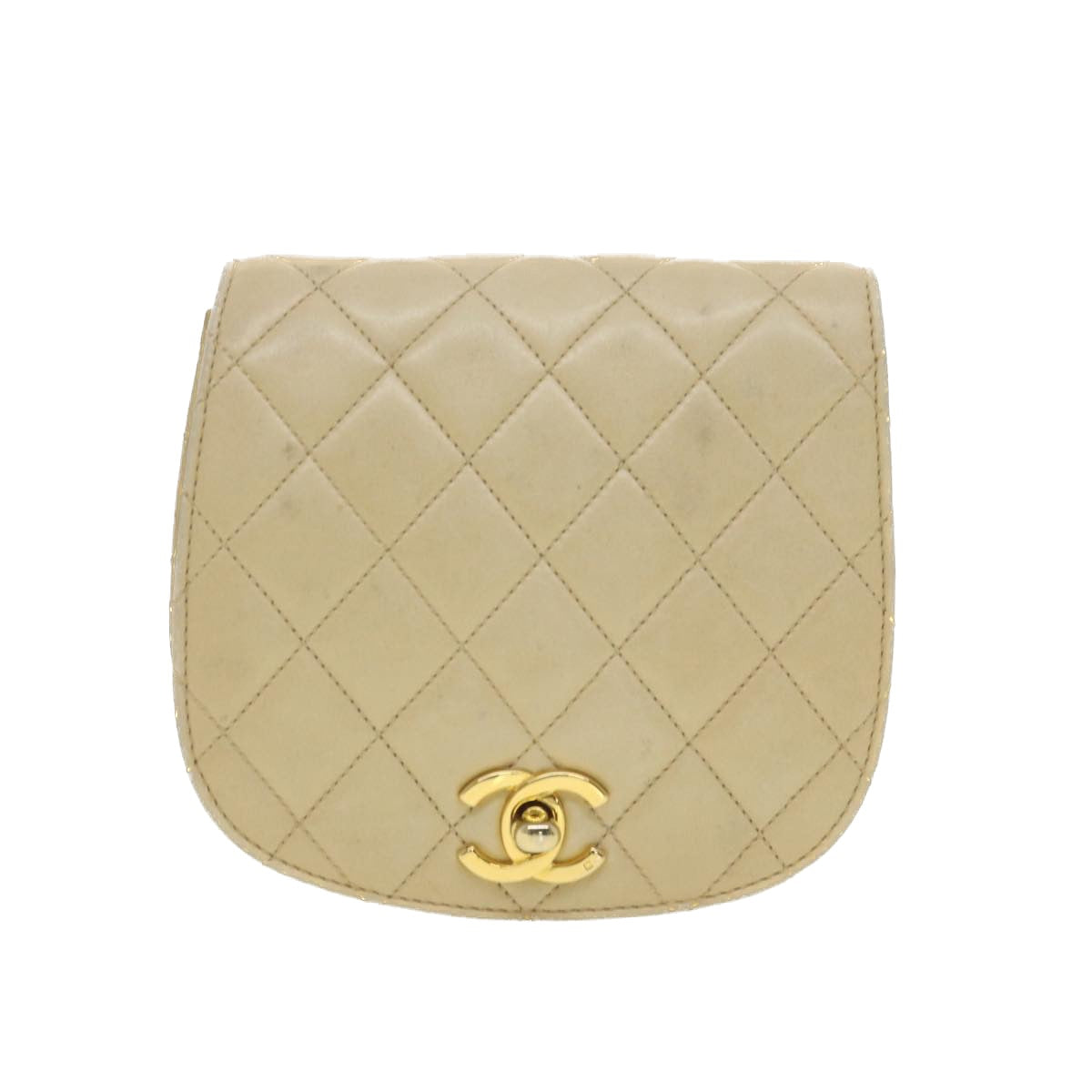CHANEL Shoulder Bag Lamb Skin Beige CC Auth ar9074