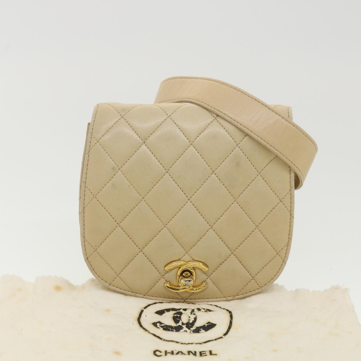 CHANEL Shoulder Bag Lamb Skin Beige CC  ar9074
