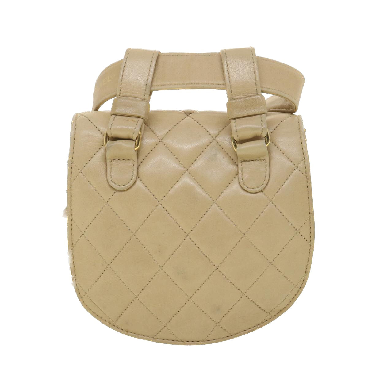 CHANEL Shoulder Bag Lamb Skin Beige CC Auth ar9074
