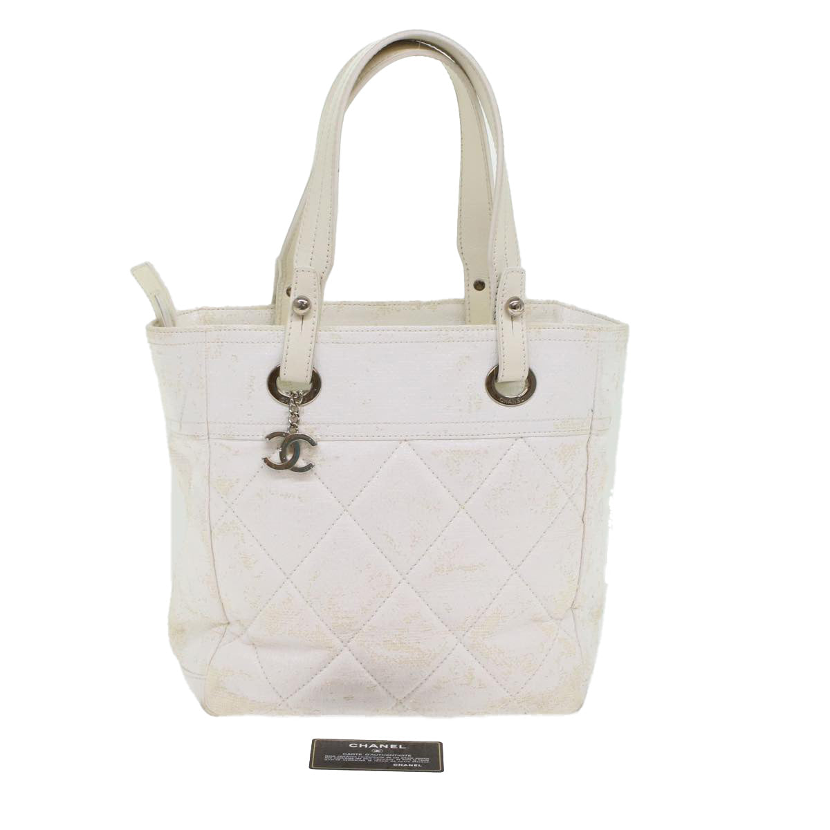 CHANEL Shoulder Bag Coated Canvas White CC Auth ar9716