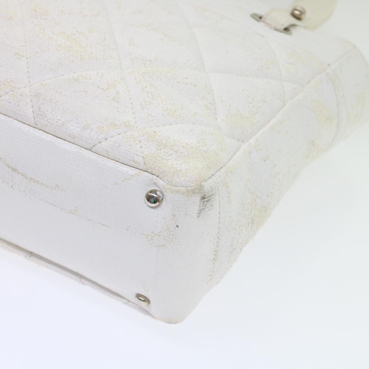 CHANEL Shoulder Bag Coated Canvas White CC Auth ar9716
