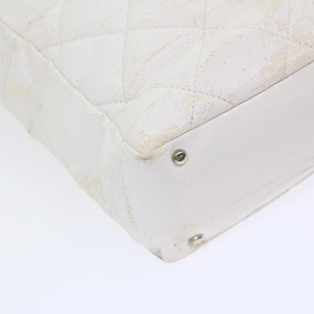 CHANEL Shoulder Bag Coated Canvas White CC Auth ar9716