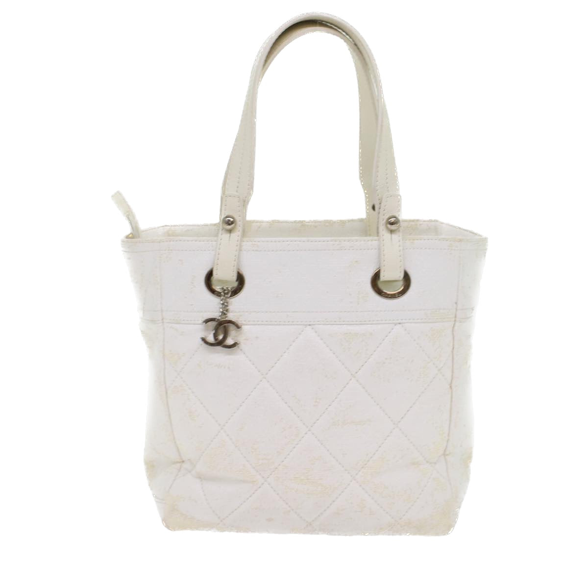CHANEL Shoulder Bag Coated Canvas White CC Auth ar9716