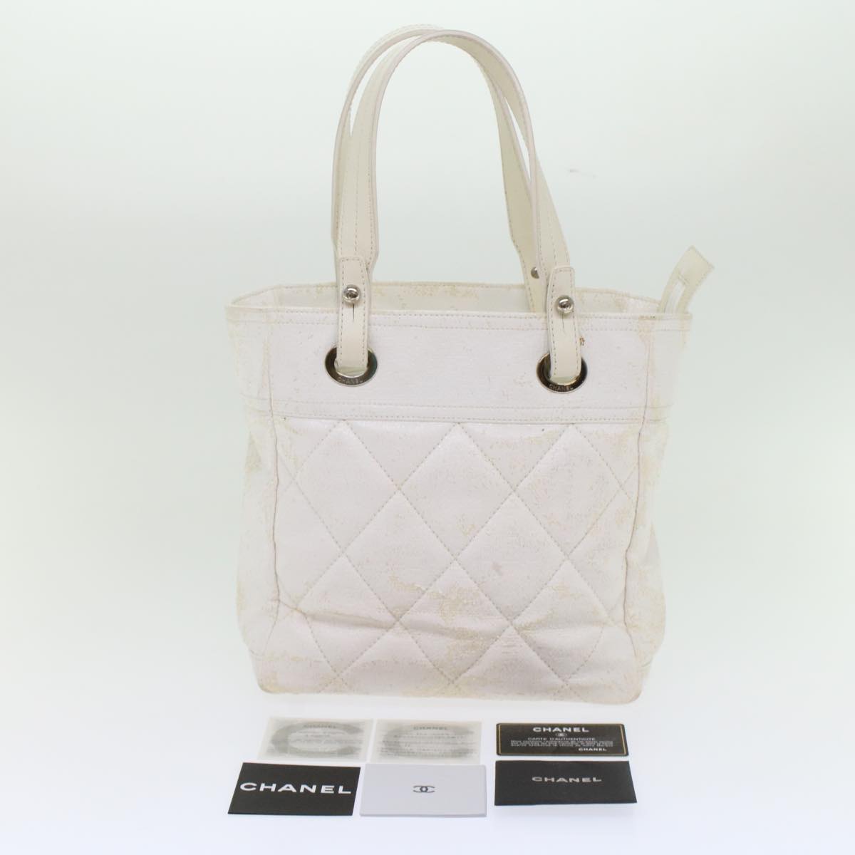 CHANEL Shoulder Bag Coated Canvas White CC Auth ar9716
