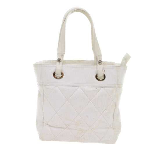 CHANEL Shoulder Bag Coated Canvas White CC Auth ar9716