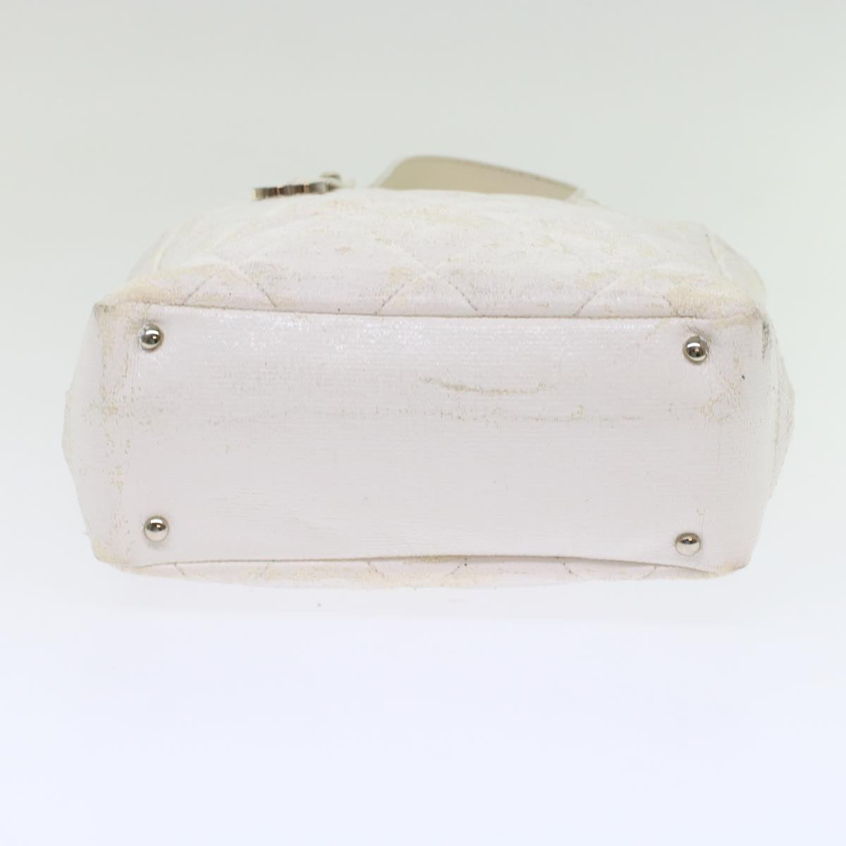 CHANEL Shoulder Bag Coated Canvas White CC Auth ar9716