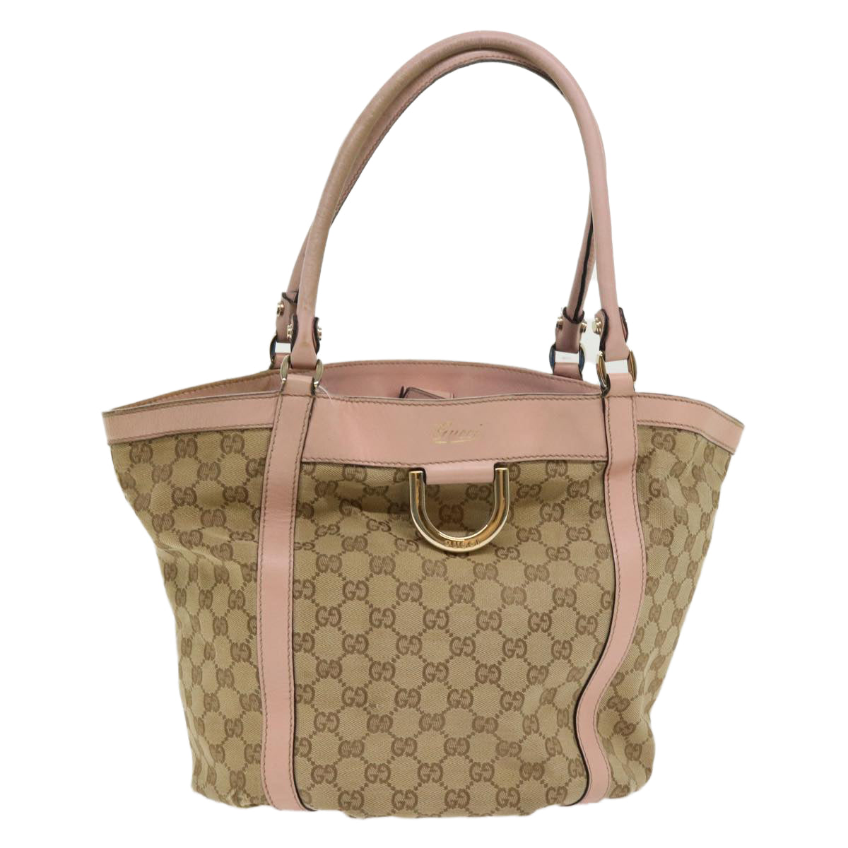 GUCCI GG Canvas Tote Bag Leather Beige 211982  ar9875B