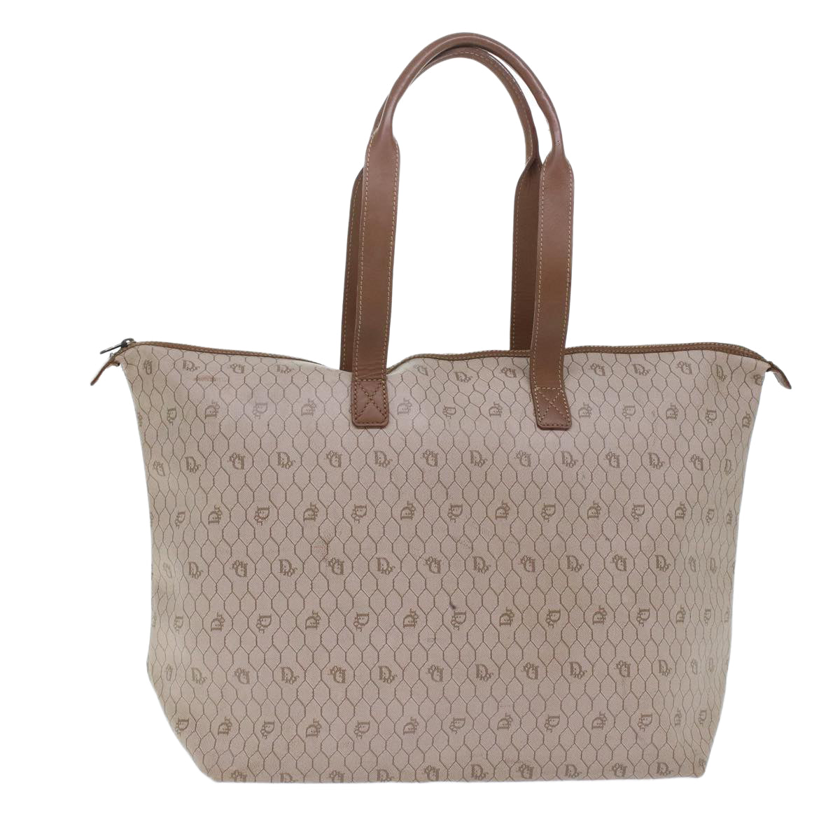 CHRISTIAN DIOR Honeycomb Canvas Tote Bag PVC Leather Beige Brown Auth ar9982