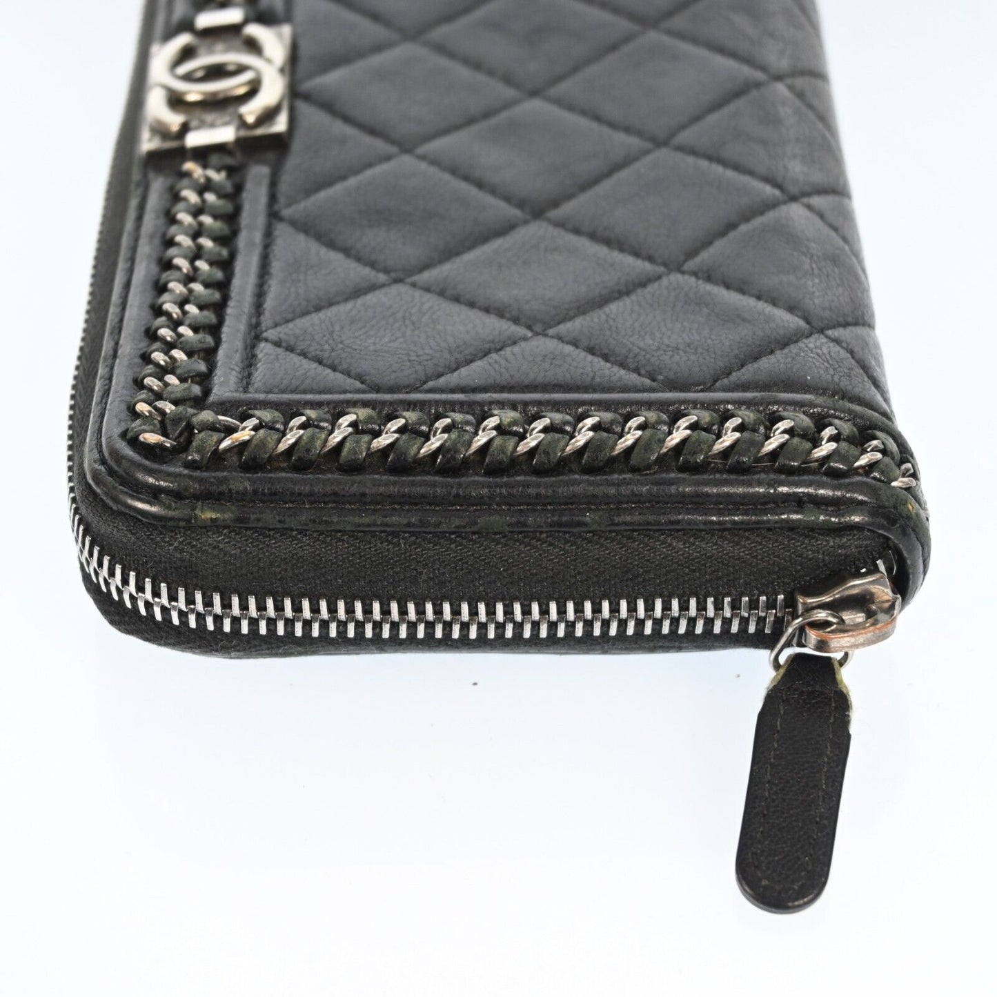 Chanel Boy Black Leather Zippy Long