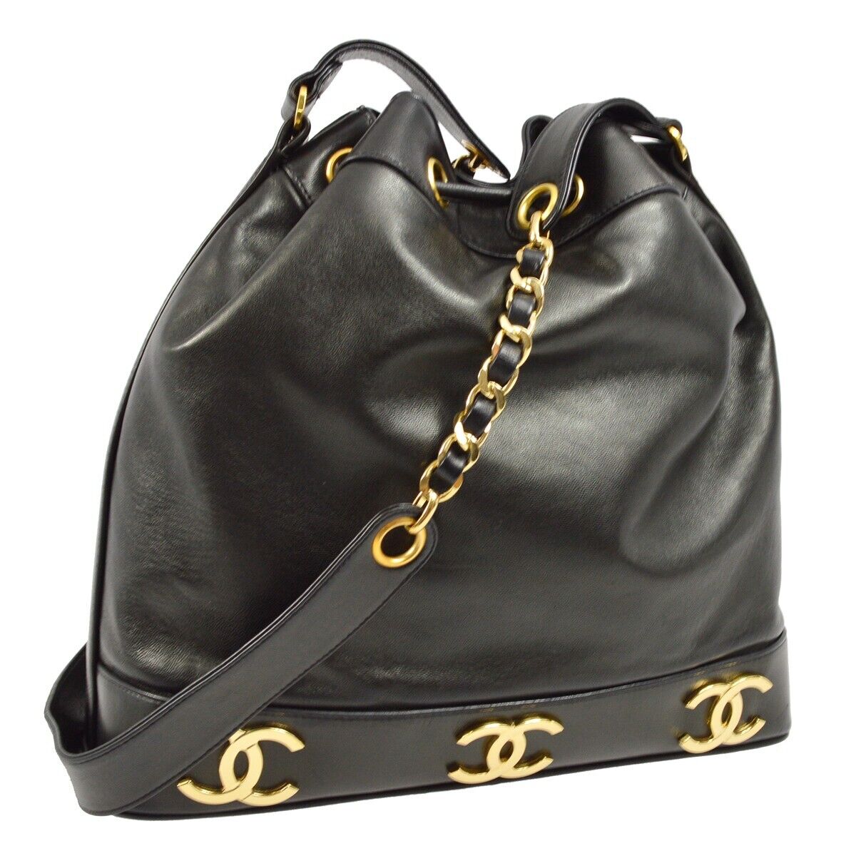 Chanel Black Lambskin Triple Cc Bucket