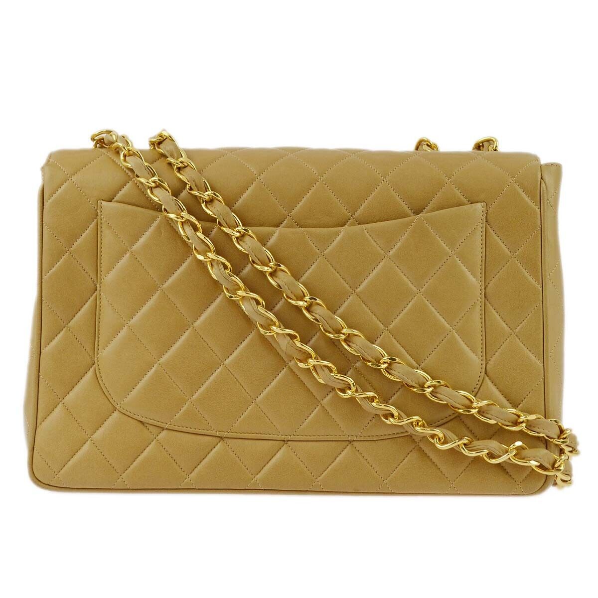 Chanel Beige Lambskin Jumbo Classic Flap