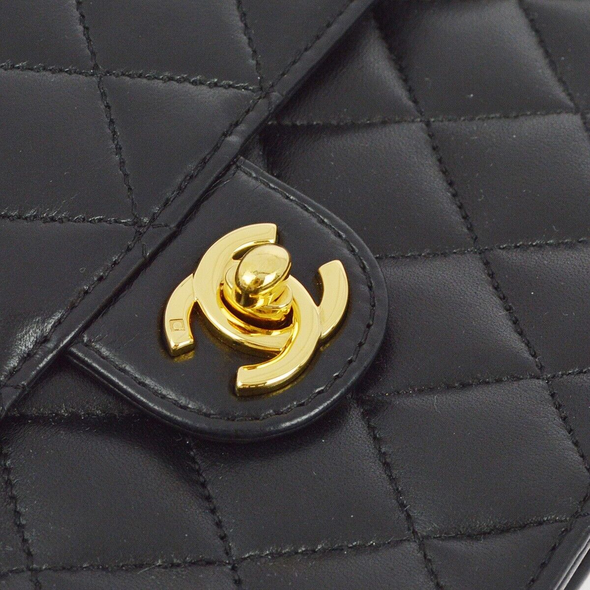 Chanel Black Lambskin Turnlock Medium