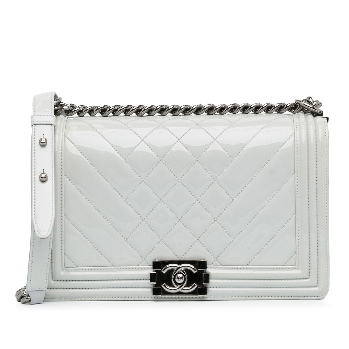 Chanel Medium Patent Boy Flap White