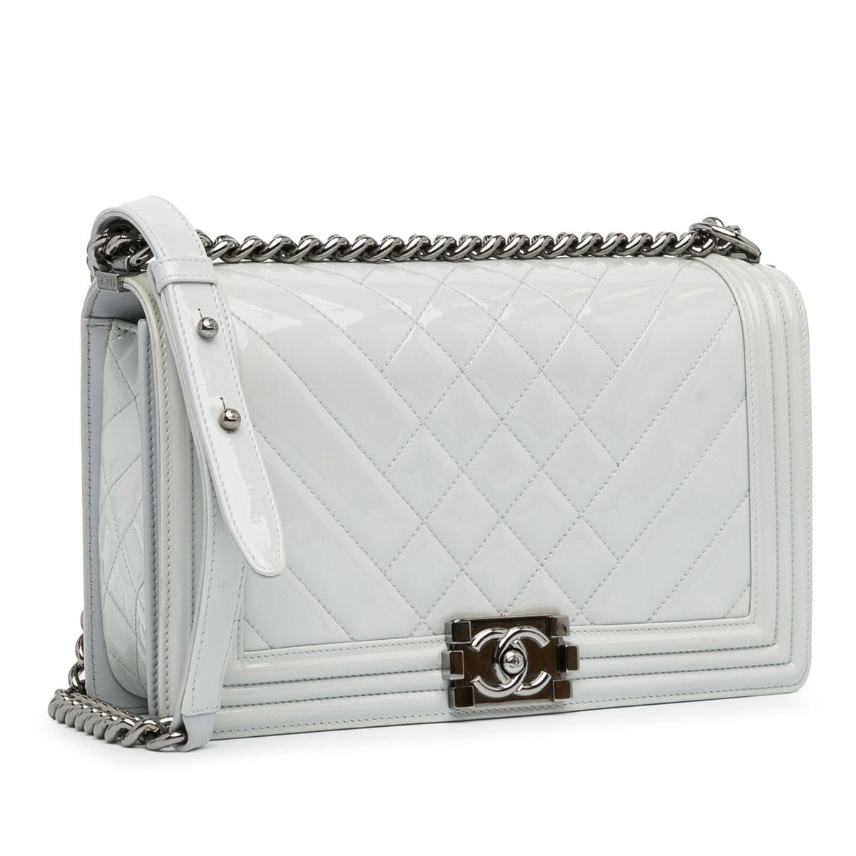 Chanel Medium Patent Boy Flap White