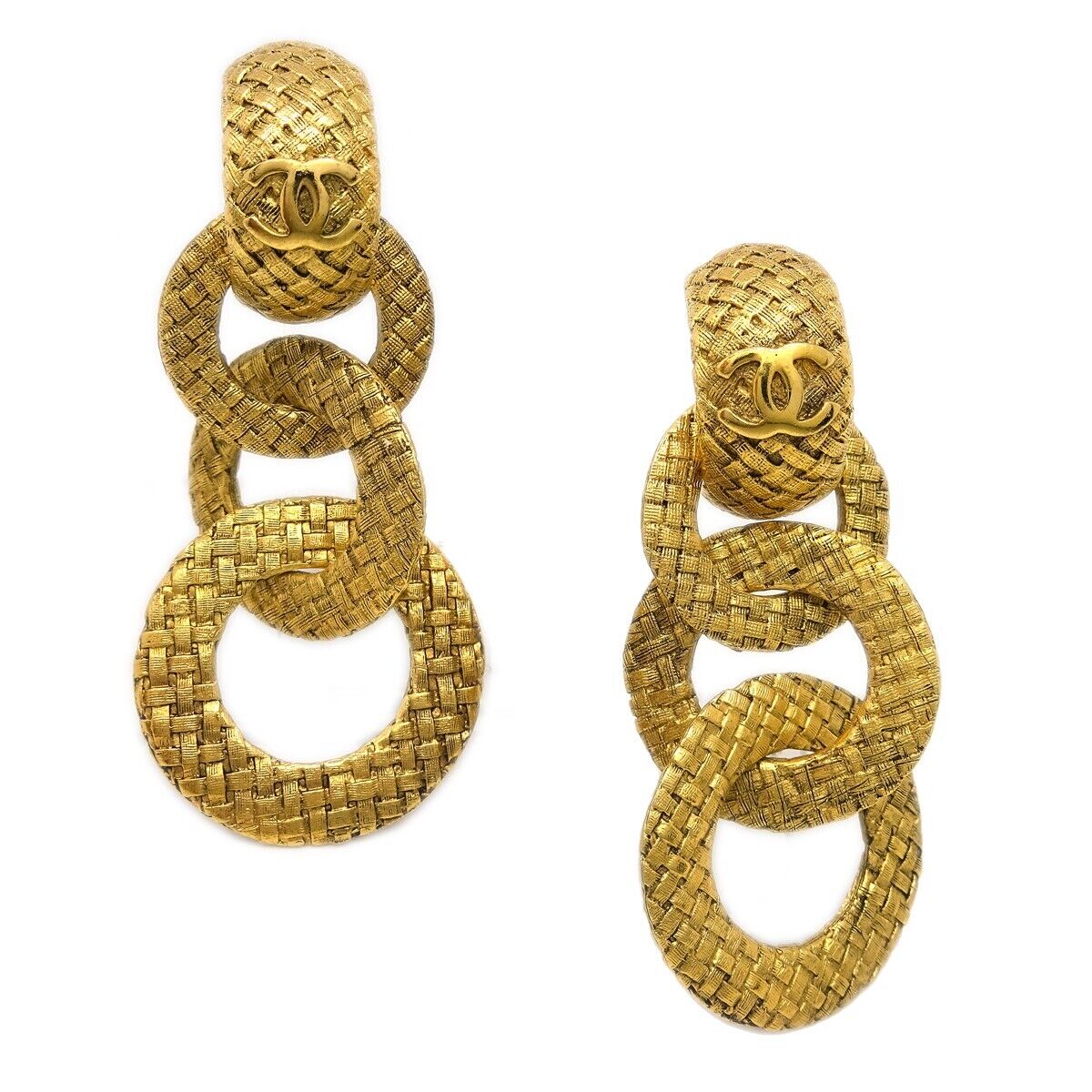 Chanel Hoop Dangle Earrings Clip-On Gold