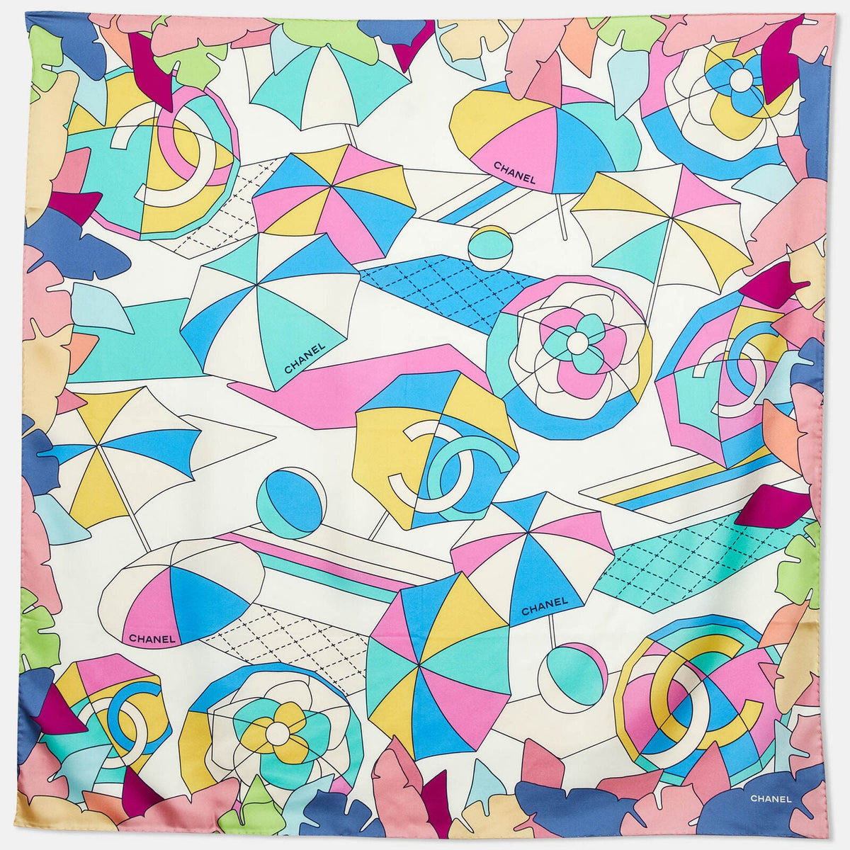 Chanel Multicolor Camellia Cc Print Silk
