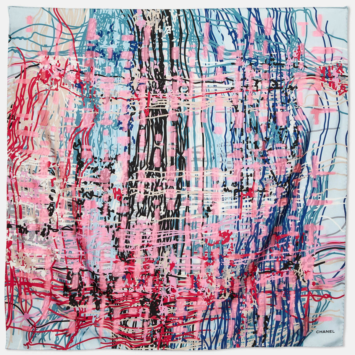 Chanel Multicolor Scribble Print Silk