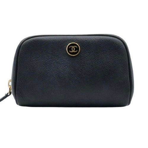 Chanel Coco Button Leather Black Pouch