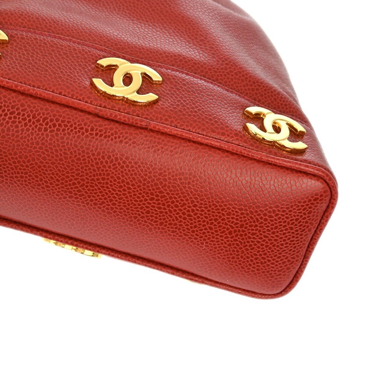 Chanel Red Caviar Triple Cc Bucket