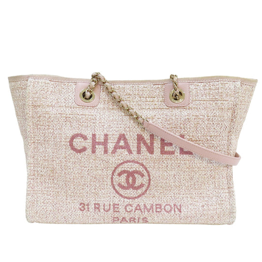 Chanel Deauville Tote Shoulder Bag Pink