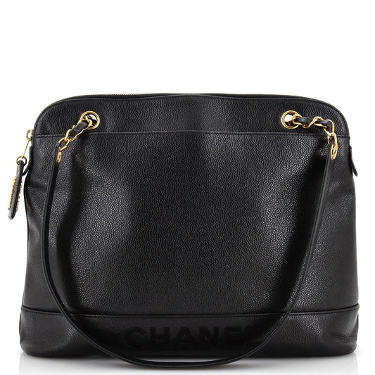 Chanel Vintage Logo Chain Tote Caviar