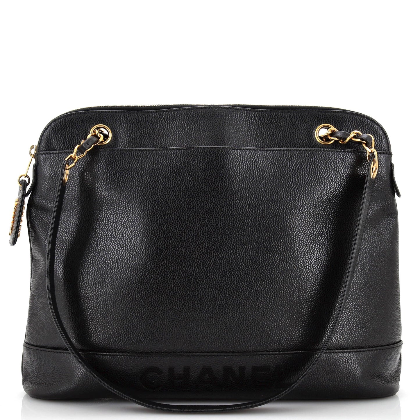 Chanel Vintage Logo Chain Tote Caviar