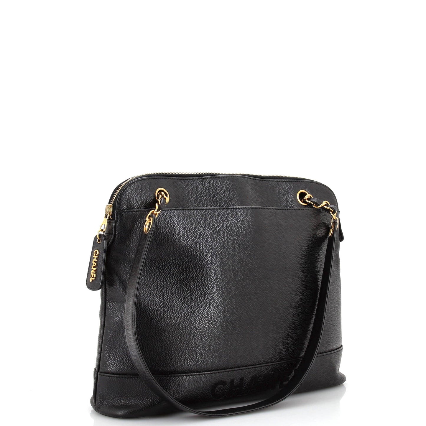 Chanel Vintage Logo Chain Tote Caviar