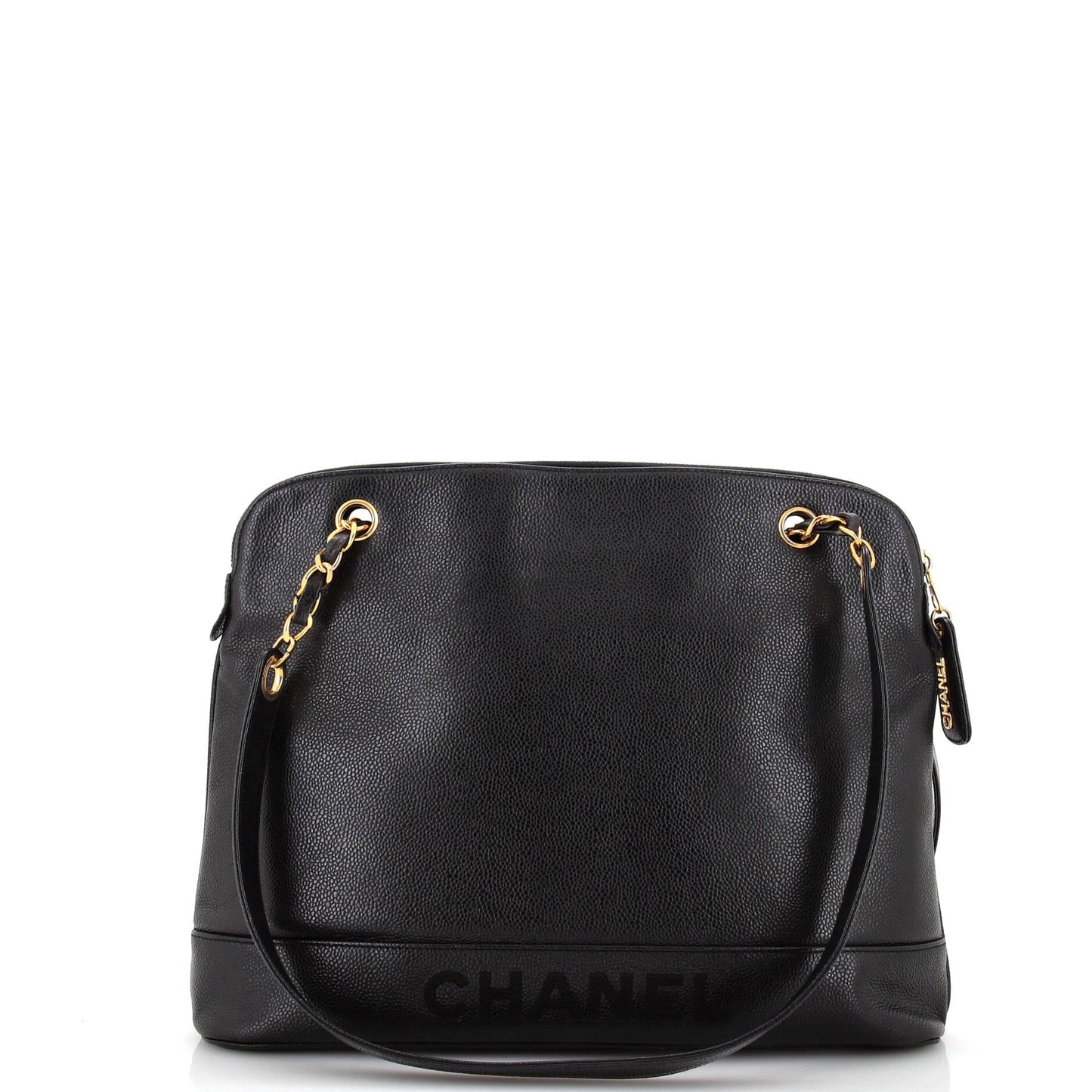 Chanel Vintage Logo Chain Tote Caviar