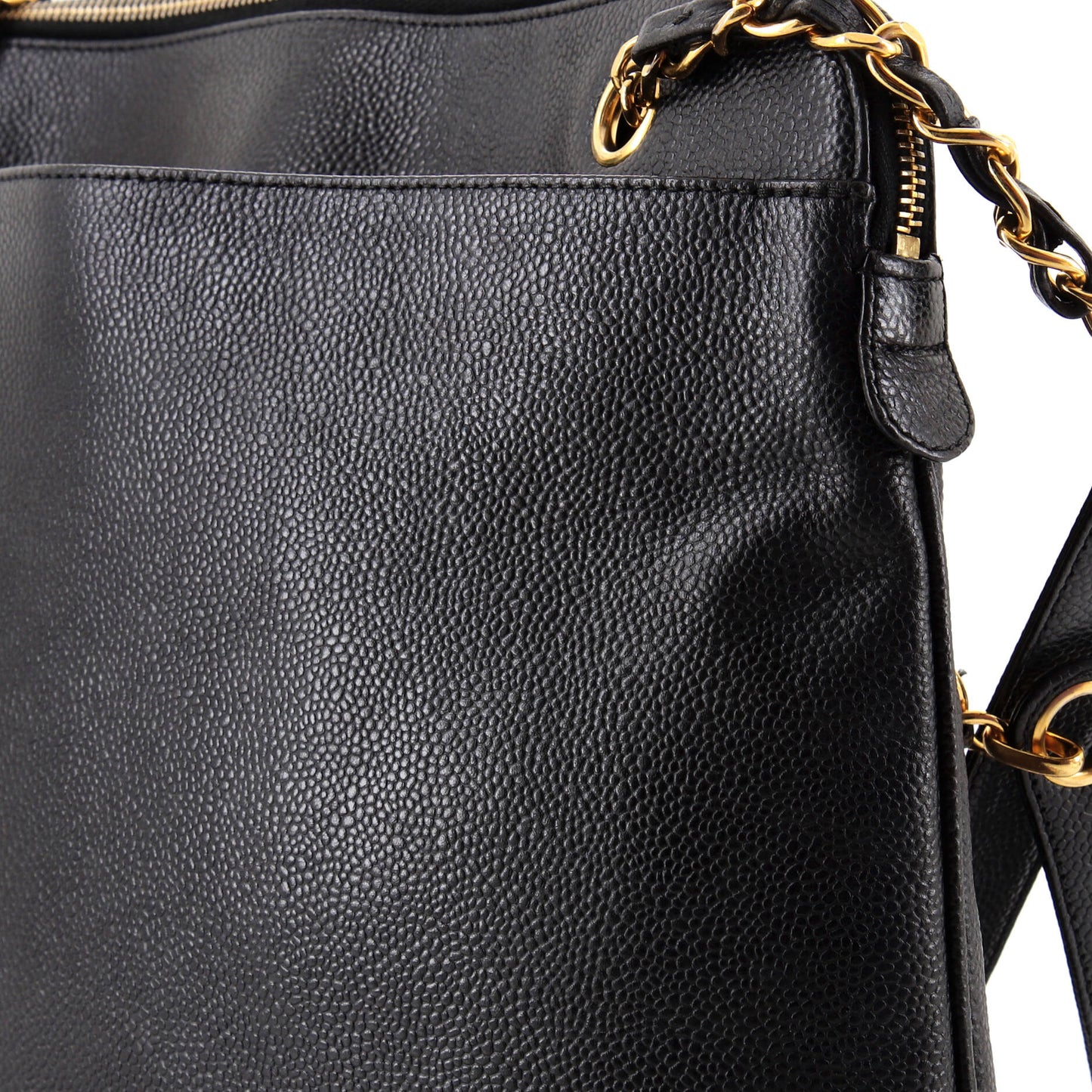 Chanel Vintage Logo Chain Tote Caviar