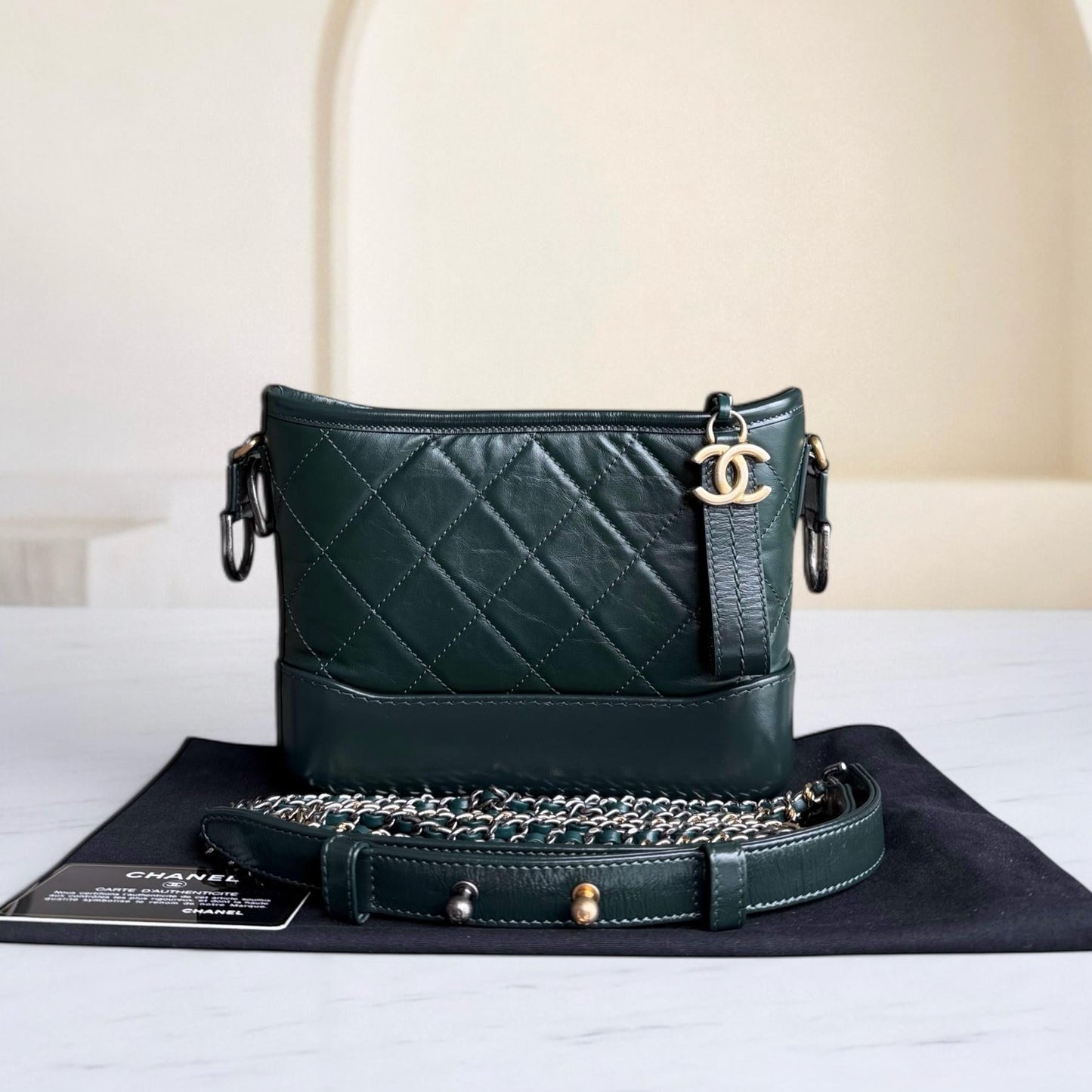 Chanel Gabrielle Small - Quilted Calfskin Dark Green Gold Hardware Series 26