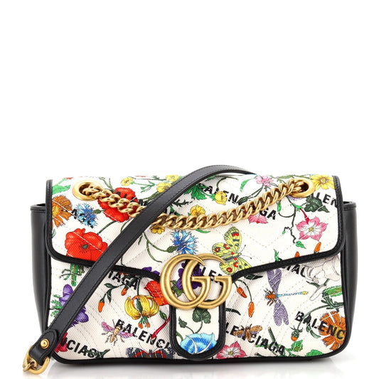 Gucci x Luxury Balenciaga  The Hacker Project GG Marmont Flap Bag Matelasse Floral Canvas Small