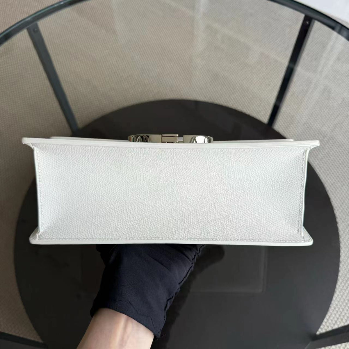 30 Montaigne East West Grained Calfskin Cream White Golden Hardware