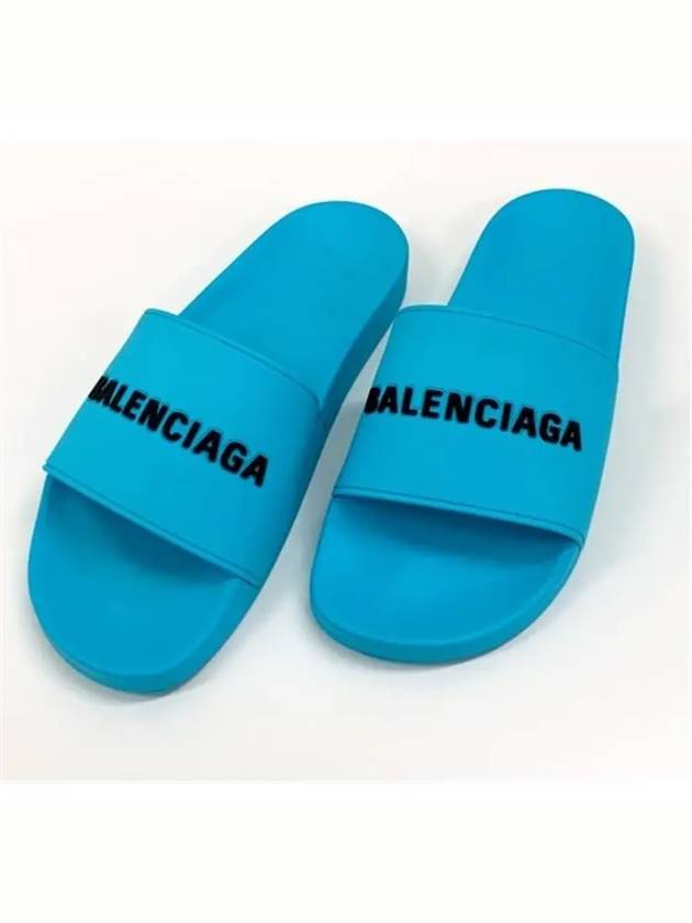 Luxury Balenciaga  Men's Logo Full Slippers Blue
